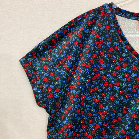 LOFT Navy Red Ditsy Floral V Neck Velvet Lightweight Comfy Blouse Large - Picture 4 of 9
